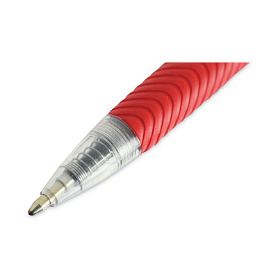 Universal Comfort Grip Ballpoint Pen, Retractable, Medium 1 mm, Red Ink, Clear/Red Barrel, Dozen (UNV15532)