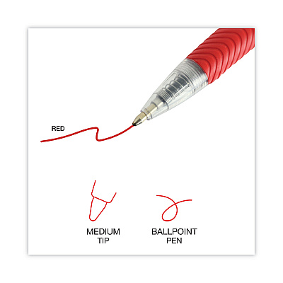 Universal Comfort Grip Ballpoint Pen, Retractable, Medium 1 mm, Red Ink, Clear/Red Barrel, Dozen (UNV15532)