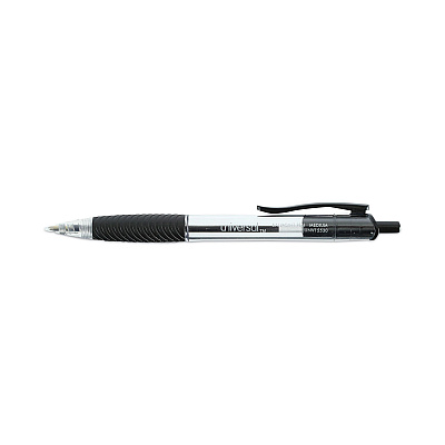 Universal Comfort Grip Ballpoint Pen, Retractable, Medium 1 mm, Black Ink, Clear/Black Barrel, 48/Pack (UNV15533)