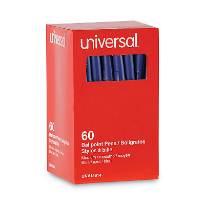 Universal Ballpoint Pen Value Pack, Stick, Medium 1 mm, Blue Ink, Gray/Blue Barrel, 60/Pack (UNV15614)