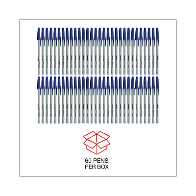 Universal Ballpoint Pen Value Pack, Stick, Medium 1 mm, Blue Ink, Gray/Blue Barrel, 60/Pack (UNV15614)