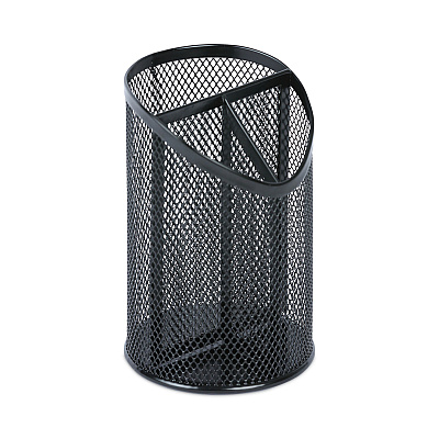 Universal Metal Mesh 3-Compartment Pencil Cup, 4.13" Diameter x 6"h, Black (UNV20019)