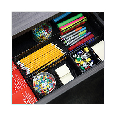 Universal Metal Mesh Drawer Organizer, Six Compartments, 15 x 11.88 x 2.5, Black (UNV20021)