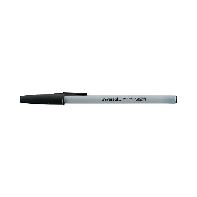 Universal Ballpoint Pen, Stick, Medium 1 mm, Black Ink, Gray/Black Barrel, Dozen (UNV27410)