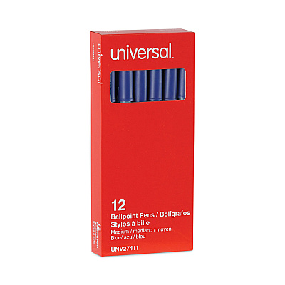 Universal Ballpoint Pen, Stick, Medium 1 mm, Blue Ink, Gray/Blue Barrel, Dozen (UNV27411)