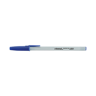 Universal Ballpoint Pen, Stick, Medium 1 mm, Blue Ink, Gray/Blue Barrel, Dozen (UNV27411)