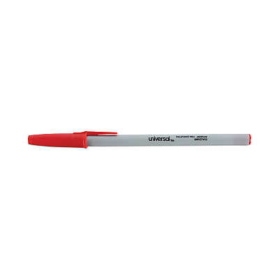 Universal Ballpoint Pen, Stick, Medium 1 mm, Red Ink, Gray/Red Barrel, Dozen (UNV27412)