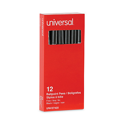 Universal Ballpoint Pen, Stick, Fine 0.7 mm, Black Ink, Gray/Black Barrel, Dozen (UNV27420)