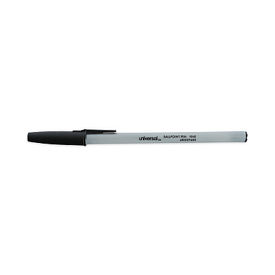 Universal Ballpoint Pen, Stick, Fine 0.7 mm, Black Ink, Gray/Black Barrel, Dozen (UNV27420)
