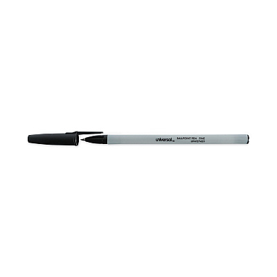 Universal Ballpoint Pen, Stick, Fine 0.7 mm, Black Ink, Gray/Black Barrel, Dozen (UNV27420)