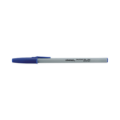 Universal Ballpoint Pen, Stick, Fine 0.7 mm, Blue Ink, Gray/Blue Barrel, Dozen (UNV27421)