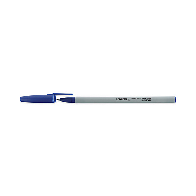 Universal Ballpoint Pen, Stick, Fine 0.7 mm, Blue Ink, Gray/Blue Barrel, Dozen (UNV27421)