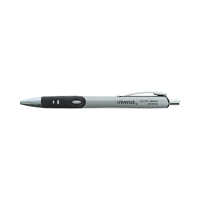 Universal Comfort Grip Gel Pen, Retractable, Medium 0.7 mm, Black Ink, Gray/Black/Silver Barrel, Dozen (UNV39720)