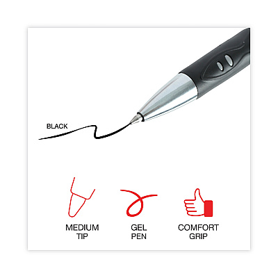 Universal Comfort Grip Gel Pen, Retractable, Medium 0.7 mm, Black Ink, Gray/Black/Silver Barrel, Dozen (UNV39720)