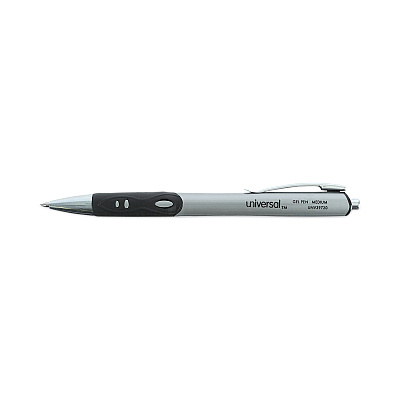 Universal Comfort Grip Gel Pen, Retractable, Medium 0.7 mm, Black Ink, Gray/Black/Silver Barrel, Dozen (UNV39720)