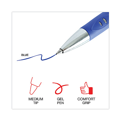 Universal Comfort Grip Gel Pen, Retractable, Medium 0.7 mm, Blue Ink, Gray/Blue/Silver Barrel, Dozen (UNV39721)
