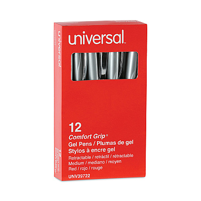 Universal Comfort Grip Gel Pen, Retractable, Medium 0.7 mm, Red Ink, Gray/Red/Silver Barrel, Dozen (UNV39722)