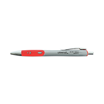 Universal Comfort Grip Gel Pen, Retractable, Medium 0.7 mm, Red Ink, Gray/Red/Silver Barrel, Dozen (UNV39722)