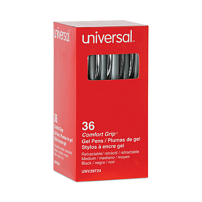 Universal Comfort Grip Gel Pen, Retractable, Medium 0.7 mm, Black Ink, Gray/Black/Silver Barrel, 36/Pack (UNV39724)