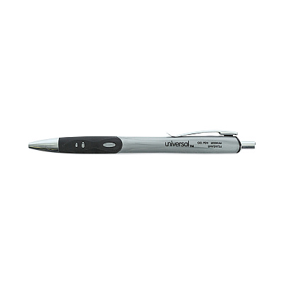 Universal Comfort Grip Gel Pen, Retractable, Medium 0.7 mm, Black Ink, Gray/Black/Silver Barrel, 36/Pack (UNV39724)