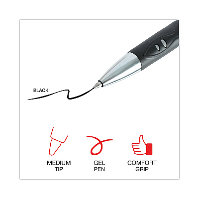 Universal Comfort Grip Gel Pen, Retractable, Medium 0.7 mm, Black Ink, Gray/Black/Silver Barrel, 36/Pack (UNV39724)