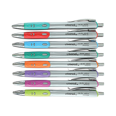 Universal Comfort Grip Gel Pen, Retractable, Medium 0.7 mm, Assorted Ink and Barrel Colors, 8/Pack (UNV39725)