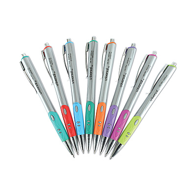 Universal Comfort Grip Gel Pen, Retractable, Medium 0.7 mm, Assorted Ink and Barrel Colors, 8/Pack (UNV39725)