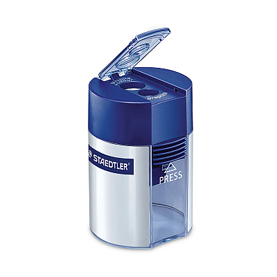 Staedtler Cylinder Handheld Pencil Sharpener, Two-Hole, 1.63 x 2.25, Blue/Silver (STD512001A6)