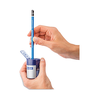Staedtler Handheld Manual Double-Hole Plastic Sharpener, 1.57 x 1.65 x 2.2, Blue/Silver, 6/Box (STD512001BK)