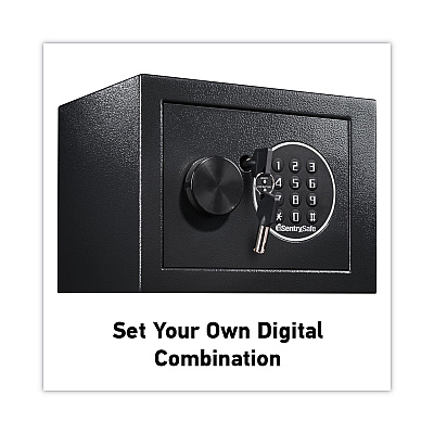 Sentry Safe Electronic Security Safe, 0.14 cu ft, 9w x 6.6d x 6.6h, Black (SENX014E)