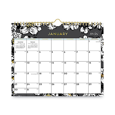 Blue Sky Baccara Dark Wall Calendar, Floral Artwork, 11 x 8.75, White/Black/Gold Sheets, 12-Month (Jan to Dec): 2026 (116052)