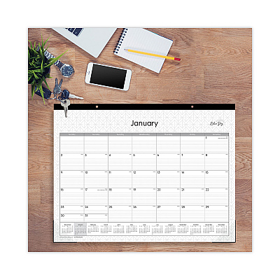 Blue Sky Enterprise Desk Pad, Geometric Artwork, 22 x 17, White/Gray Sheets, Black Binding, Clear Corners, 12-Month (Jan to Dec): 2026 (111294)