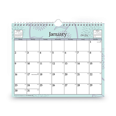 Blue Sky Rue Du Flore Wall Calendar, Floral Artwork, 11 x 8.75, White/Jade/Lavender Sheets, 12-Month (Jan to Dec): 2026 (101613)