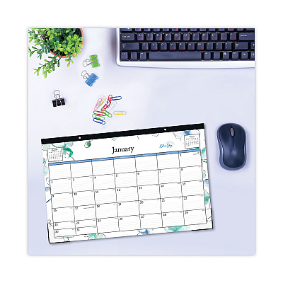 Blue Sky Lindley Desk Pad, Floral Artwork, 17 x 11, White/Blue/Green Sheets, Black Binding, Clear Corners, 12-Month (Jan to Dec): 2026 (100024)