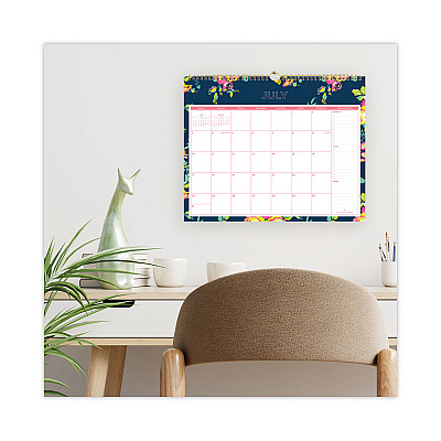Blue Sky Day Designer Peyton Academic Wall Calendar, Floral Artwork, 15 x 12, White/Navy Sheets, 12-Month (July to June): 2025 to 2026 (107934)