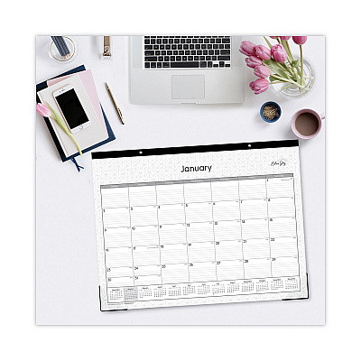 Blue Sky Enterprise Desk Pad, Geometric Artwork, 22 x 17, White/Gray Sheets, Black Binding, Clear Corners, 12-Month (Jan to Dec): 2026 (111294)