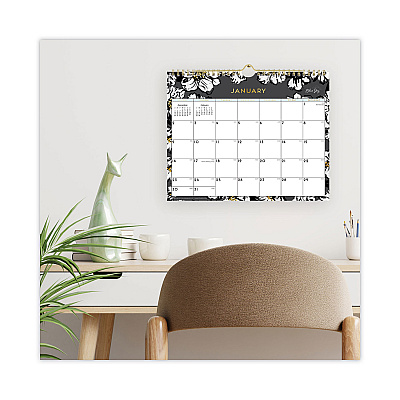 Blue Sky Baccara Dark Wall Calendar, Floral Artwork, 11 x 8.75, White/Black/Gold Sheets, 12-Month (Jan to Dec): 2026 (116052)