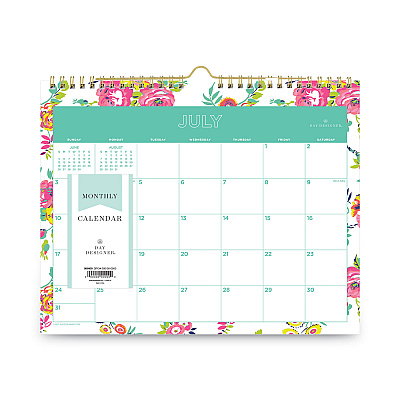 Blue Sky Day Designer Peyton Academic Wall Calendar, Floral Artwork, 11 x 8.75, White Sheets, 12-Month (July to June): 2025 to 2026 (107936)