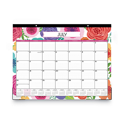 Blue Sky Mahalo Academic Desk Pad, Floral Artwork, 22 x 17, Black Binding, Clear Corners, 12-Month (July to June): 2025 to 2026 (100157)
