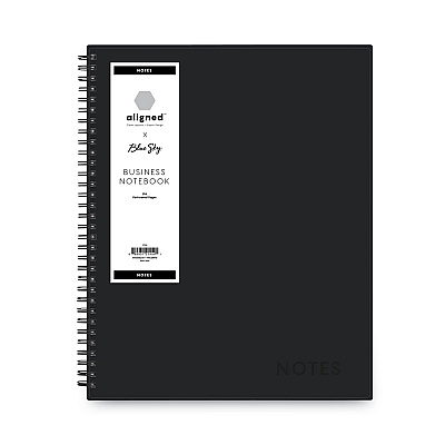 Blue Sky Aligned Business Notebook, 1-Subject, Meeting-Minutes/Notes Format with Narrow Rule, Black Cover, (78) 11 x 8.5 Sheets (BLS121454)