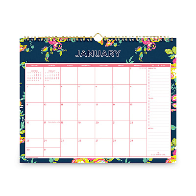 Blue Sky Day Designer Peyton Wall Calendar, Floral Artwork, 15 x 12, White/Navy Sheets, 12-Month (Jan to Dec): 2026 (103627)