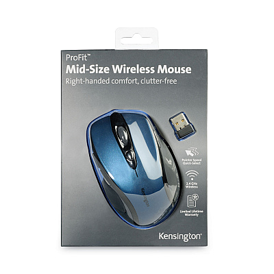 Kensington Pro Fit Mid-Size Wireless Mouse, 2.4 GHz Frequency/30 ft Wireless Range, Right Hand Use, Sapphire Blue (KMW72421)