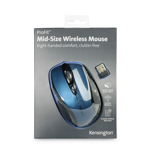 Kensington Pro Fit Mid-Size Wireless Mouse, 2.4 GHz Frequency/30 ft Wireless Range, Right Hand Use, Sapphire Blue (72421)