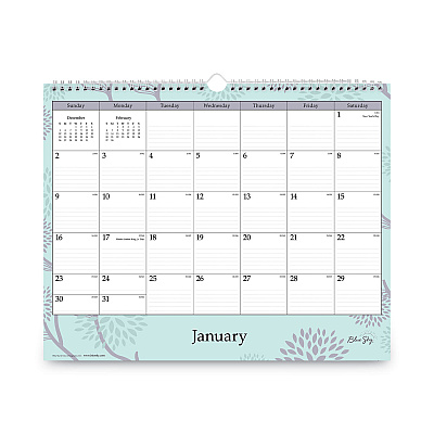 Blue Sky Rue Du Flore Wall Calendar, Floral Artwork, 12 x 15, White/Jade/Lavender Sheets, 12-Month (Jan to Dec): 2025 (101611)