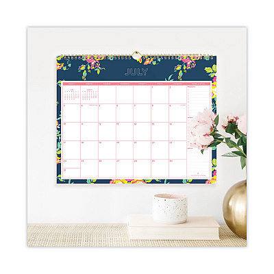 Blue Sky Day Designer Peyton Academic Wall Calendar, Floral Artwork, 15 x 12, White/Navy Sheets, 12-Month (July to June): 2025 to 2026 (107934)