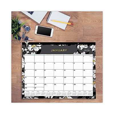 Blue Sky Baccara Dark Desk Pad, Floral Artwork, 22 x 17, White/Black/Gold Sheets, Black Binding, 12-Month (Jan to Dec): 2026 (110215)