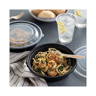Pactiv Evergreen EarthChoice MealMaster Container with Lid, 32 oz, 8" dia x 2.12" h, 1-Compartment, Black/Clear, Plastic, 250/Carton (PCT0CN8083200BL)