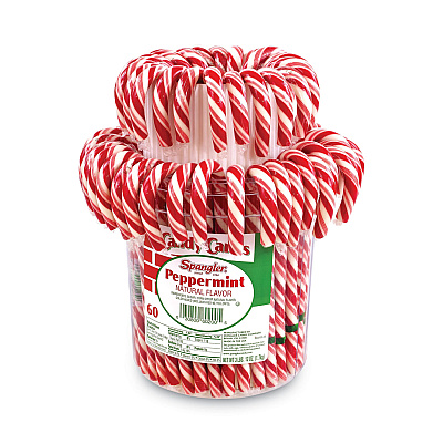 Spangler Peppermint Candy Canes, 1 oz, 60 Pieces/Jar, 1 Jar/Carton (GRR211X0012)