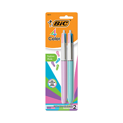 BIC 4-Color Multi-Color Ballpoint Pen, Retractable, Medium 1 mm, Lime/Pink/Purple/Turquoise Ink, Assorted Barrel Colors, 2/Pack (BICAMP21)