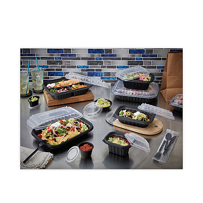 Pactiv Evergreen EarthChoice Entree2Go Takeout Container, 3-Compartment, 48 oz, 11.75 x 8.75 x 2.13, Black, Plastic, 200/Carton (PCTYCNB12X95203)